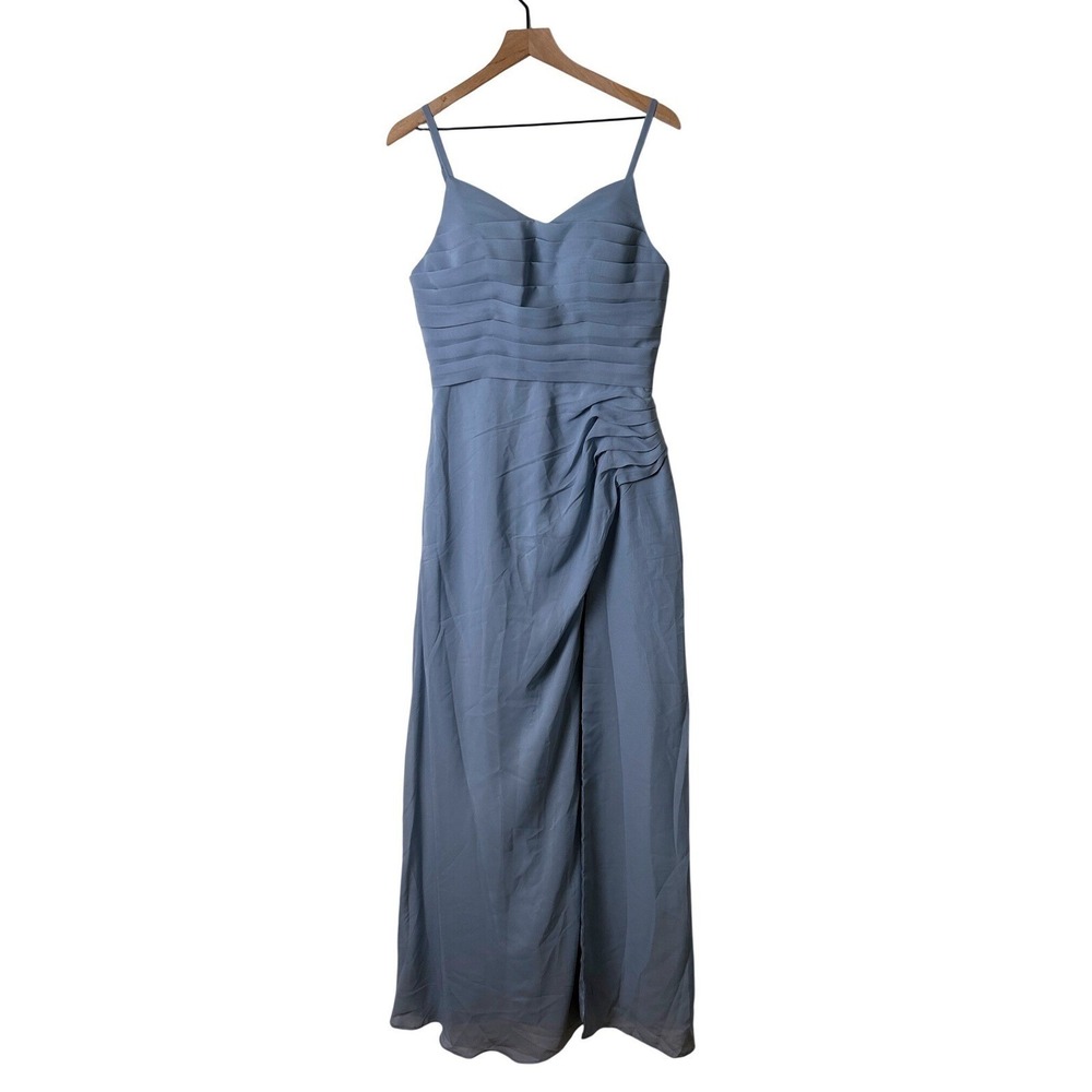 BXZ Womens Maxi Formal Dress Dusty Blue Size 8 Pleated Ruched Evening Gown NEW